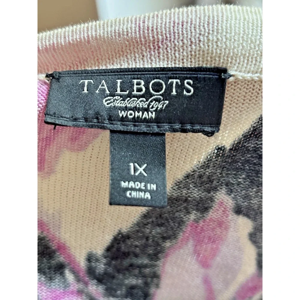 Talbots Women 1X Plus Silk Blend Floral Cardigan Button‎ Up 3/4 Sleeve Floral